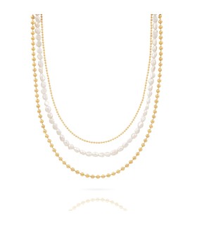 Collana Donna Multifilo in Acciaio Dorato e Perle - Ops Objects