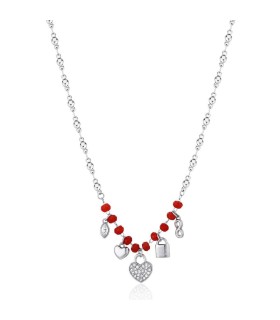Collana Donna Chakra in Acciaio Pvd Oro con Cristalli Rossie Pendenti Cuore, Lucchetto ed Infinito BHKN088 - Brosway