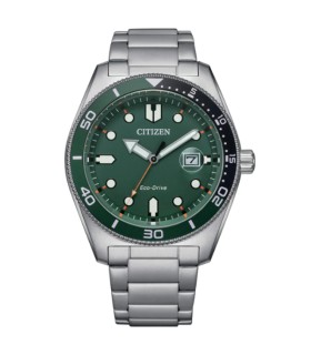 Orologio Uomo Solo Tempo Marine OF EcoDrive in Acciiao Quadrante Verde AW1768-80X - Citizen