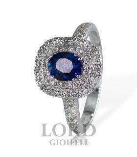 Anello Donna in oro Bianco con Zaffiro ct. 0,80 e Diamanti ct. 0,73 G VS con Sgriffatura - Davite&Delucchi