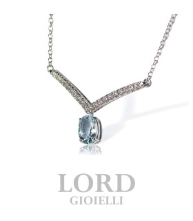 Collana Donna in Oro Bianco Mezzo Tennis con Acquamarina ct. 0,45 e Diamanti ct. 0,20 - Davite & Delucchi
