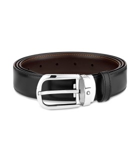 Cintura Reversibile in Pelle Nera/Marrone 30 mm con Fibbia a Ferro di Cavallo - Montblanc