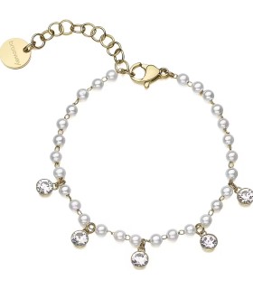 Bracciale Donna Chant in Acciaio Pvd Oro e Perle con Pietre Bianche BAH88 - Brosway
