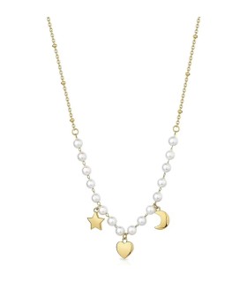 Collana Donna Chant in Acciaio Pvd Oro e Perle con Stella Cuore e Luna BAH80 - Brosway