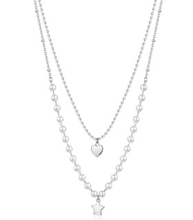 Collana Donna Doppiofilo Chant in Acciaio e Perle con Stella e Cuore BAH81 - Brosway