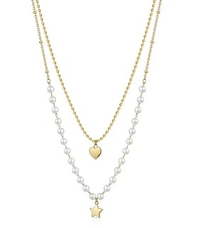 Collana Donna Doppiofilo Chant in Acciaio Pvd Oro e Perle con Stella e Cuore BAH82 - Brosway