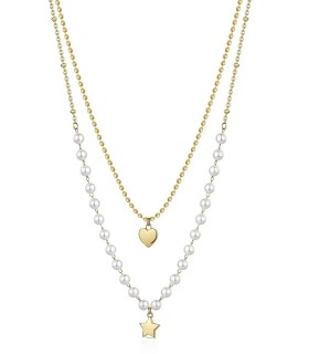 Collana Donna Doppiofilo Chant in Acciaio Pvd Oro e Perle con Stella e Cuore BAH82 - Brosway