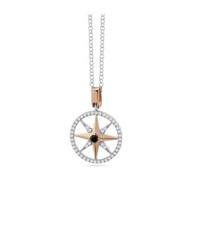 Collana Uomo in Argento Bicolor Rosè Rosa dei Venti con Pietra Bianche e centrale Nera AS1454R - Jlevel