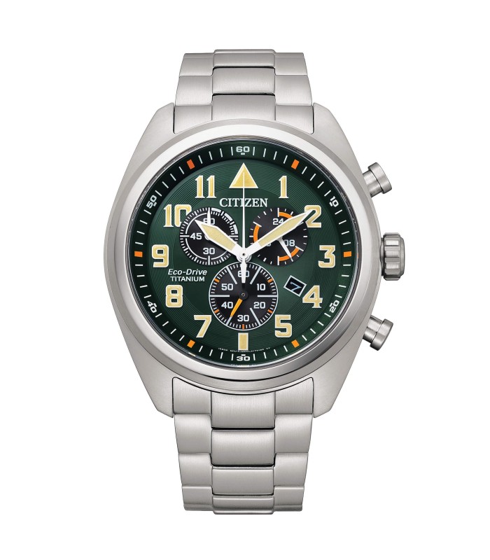 Orologio Uomo Crono Ecodrive in Super Titanium Aviator Quadrante Verde AT2480-81X - Citizen