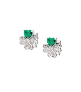 Orecchini Donna in Argento con Quadrifoglio Zirconato Pietra Verde - Amen