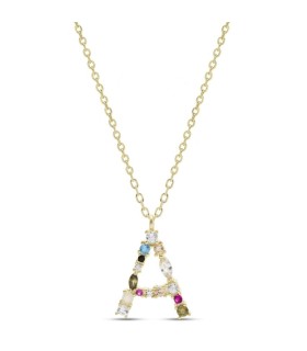 Collana Donna in Argento Dorato Lettera A con Pietre Colorate AS1316 - Lord 925