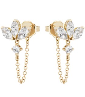 Orecchini Donna Fiore in Argento Dorato e Zirconi con Catenina AS1385Y - Lord 925