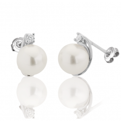 Orecchini Donna in Oro Bianco con Perle Akoya 8/8.5mm con Diamanti ct. 0,08  LBEAAK185.1 - Coscia