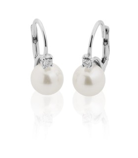 Orecchini Donna Monachina in Oro Bianco con Perle Akoya 8/8.5mm con Diamanti ct. 0,08  LBEAAK020 - Coscia