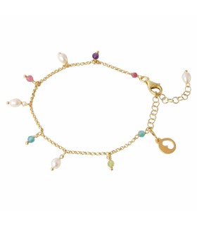 Cavigliera in Argento Dorato con Perle, Spinelli, Peridoto - Le Lune Glamour