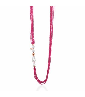 Collana Donna in Argento Rosè con Perle d'acqua Dolce e Spinello Fuxia LGNK534 - Le Lune Glamour