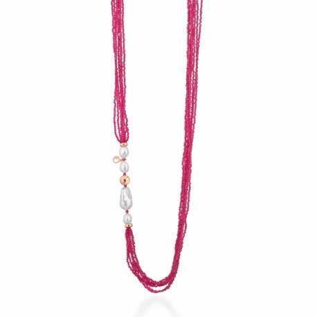 Collana Donna in Argento Rosè con Perle d'acqua Dolce e Spinello Fuxia LGNK534 - Le Lune Glamour