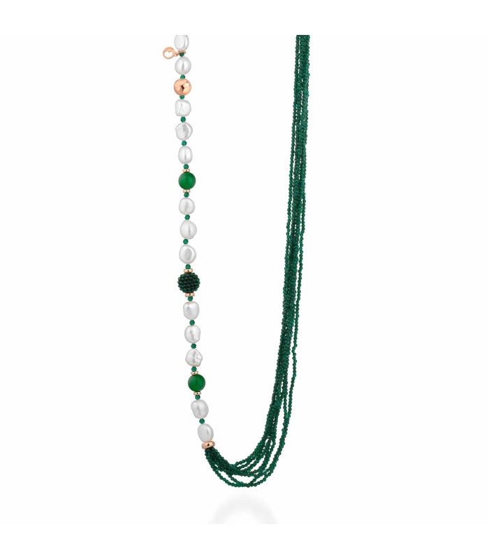 Collana Donna in Argento Rosè con Perle d'Acqua Dolce e Spinello Verde e Giada Verde LGNK531.1 -  Le Lune Glamour