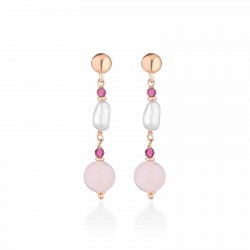Orecchini Donna Pendenti in Argento Rosè con Perle D'acqua Dolce e Giada Fuxia LGEA518.1 - Le Lune Glamour