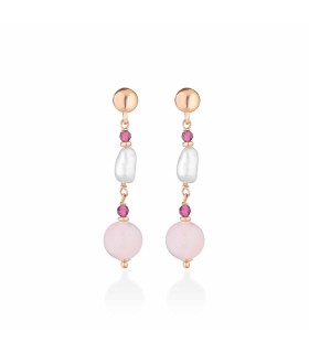 Orecchini Donna Pendenti in Argento Rosè con Perle D'acqua Dolce e Giada Fuxia LGEA518.1 - Le Lune Glamour