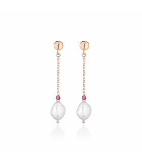 Orecchini Donna Pendenti in Argento Rosè con Perle D'acqua Dolce e Spinelli Fuxia LGEA521.1 - Le Lune Glamour