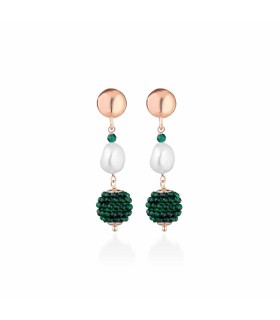 Orecchini Donna Pendenti in Argento Rosè con Perle D'acqua Dolce e Spinelli Verde LGEA531.1 - Le Lune Glamour