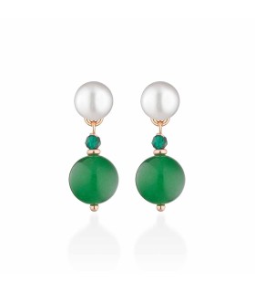 Orecchini Donna Pendenti in Argento Rosè con Perle D'acqua Dolce, Spinelli Verde e Giada Verde LGEA533.1 - Le Lune Glamour