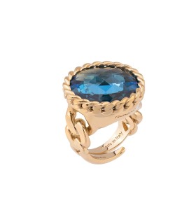 Anello Donna Cocktail Groumette in Bronzo Dorato e Pietra Quadrata Turchese BCOAOT03 - Rebecca
