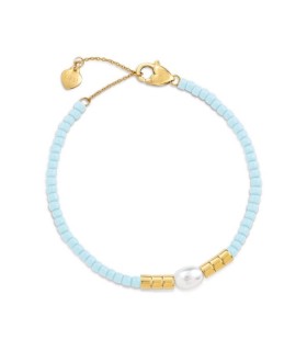 Bracciale Donna in Acciaio Dorato con Perla Bianca e Perline Azzurre OPSBR-817 - Ops Objects