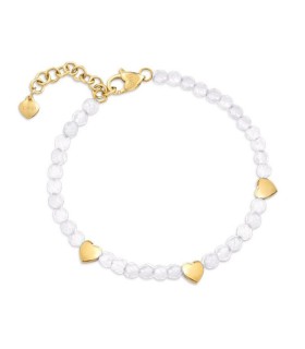 Bracciale Donna in Acciaio Dorato con Pietre Bianche e Cuori OPSBR-838 - Ops Objects