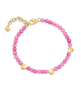 Bracciale Donna in Acciaio Dorato con Pietre Rosa e Cuori OPSBR-840 - Ops Objects