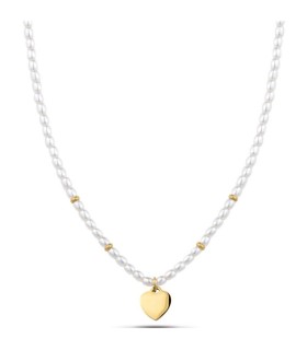 Collana Donna in Acciaio Dorato con Cuore Pendente e Perle  - Ops Objects