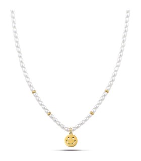 Collana Donna in Acciaio Dorato con Smile Pendente e Perle OPSCL-845 - Ops Objects
