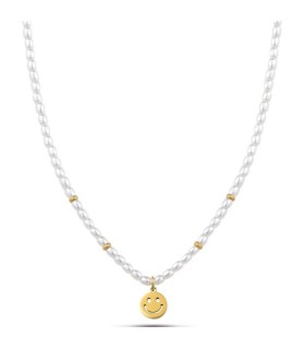 Collana Donna in Acciaio Dorato con Smile Pendente e Perle OPSCL-845 - Ops Objects