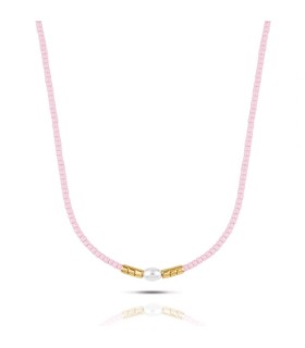 Collana Donna in Acciaio dorato con Perla e Perline Rosa OPSCL-840 - Ops Objects