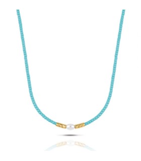 Collana Donna in Acciaio dorato con Perla e Perline Turchesi OPSCL-838- Ops Objects