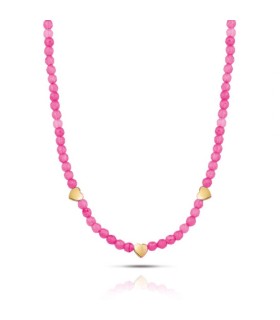 Collana Donna in Acciaio Dorato con Pietre Rosa e Cuori OPSCL-862 - Ops Objects