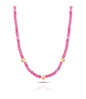 Collana Donna in Acciaio Dorato con Pietre Rosa e Cuori OPSCL-862 - Ops Objects