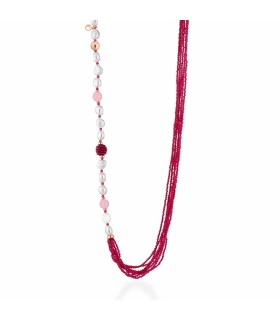 Collana Donna in Argento Rosè con Perle d'Acqua Dolce e Spinello Fucsia e Giada Rosa LGNK531 -  Le Lune Glamour
