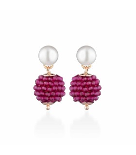 Orecchini Donna Pendenti in Argento Rosè con Perle D'acqua Dolce e Spinelli Fucsia LGEA530 - Le Lune Glamour