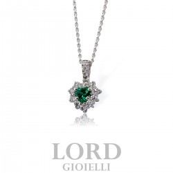 Collana Donna Cuore in Oro Bianco con Smeraldo ct. 0,26 e Diamanti ct. 0,27 G VS GB39002S - Giorgio Visconti