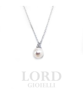 Collana Donna in Oro Bianco con Perla 7mm e Diamante 0,03 - Davite & Delucchi