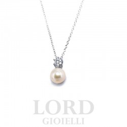 Collana Donna in Oro Bianco con Perla 5mm e Stella di Diamanti ct. 0,03 - Davite & Delucchi