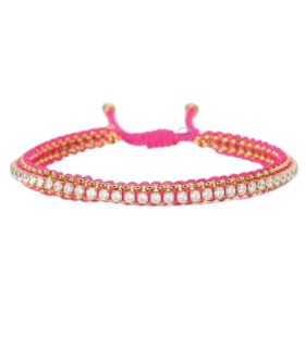 Bracciale Tennis in Acciaio Dorato e Cotone Fucsia - 2Jewels