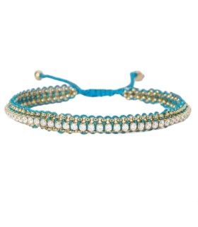 Bracciale Tennis in Acciaio Dorato e Cotone Azzurro - 2Jewels