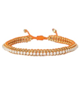 Bracciale Tennis in Acciaio Dorato e Cotone Arancione - 2Jewels