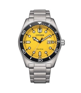 Orologio Uomo Solo Tempo Marine OF EcoDrive in Acciaio Quadrante Giallo AW1760-81Z - Citizen