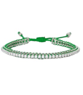 Bracciale Tennis in Acciaio e Cotone Verde - 2Jewels