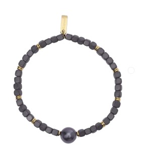 Bracciale Uomo in Acciaio Dorato con Pepite Nere e Perla Nera - 2Jewels