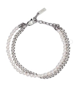 Bracciale Uomo Multifilo in Acciaio con Perle e Catena - 2Jewels